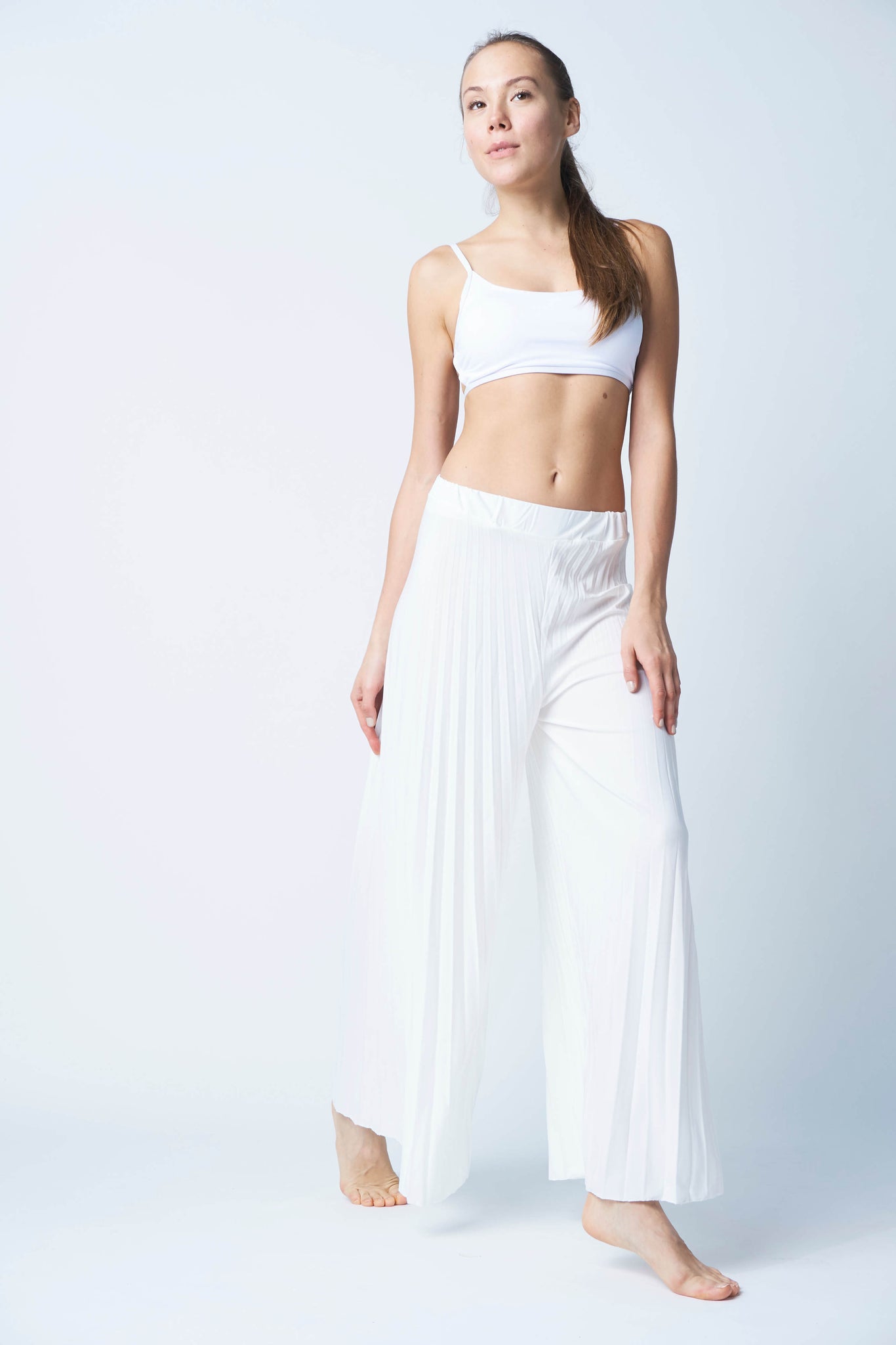 White Pleated Palazzo Pants
